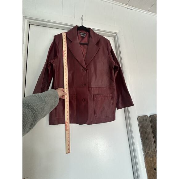 Savannah Red Leather Nylon Lined Size 12 Women’s Blazer Jacket Vintage - Picture 3 of 7